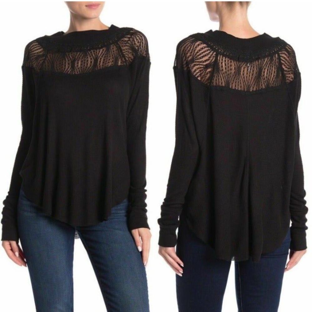 Free People Spring Waffle Knit Raw Edge Top